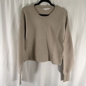 Good American Sweater Women's 1 Small Beige Ribbed Knit Cropped Crewneck